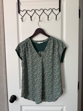 Green Floral V-Neck Women's Top